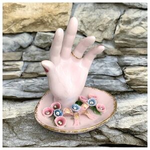 #10 Vintage Lefton China Jewels Porcelain Hand Display Flowers Trinket Dish Tray